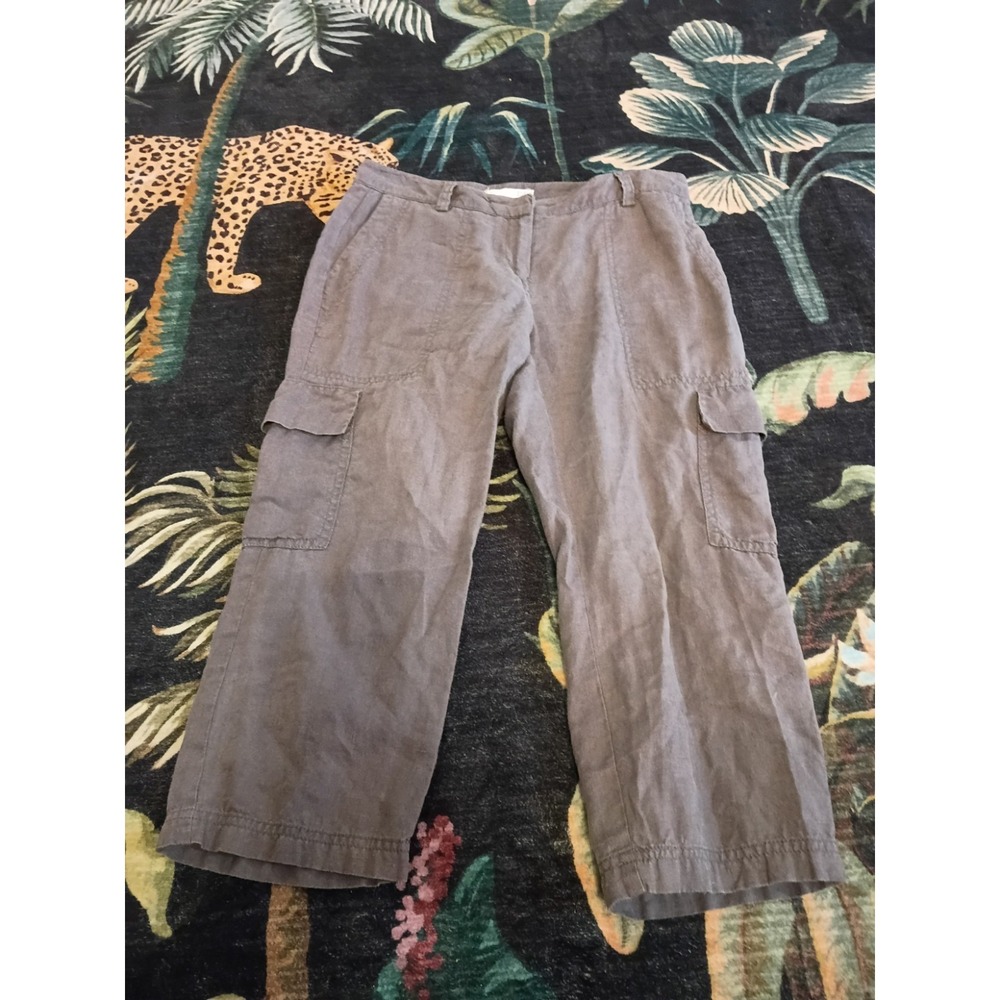 EILEEN FISHER Pants 2P Petite Organic Linen Cargo Utility Cropped Capri Gray